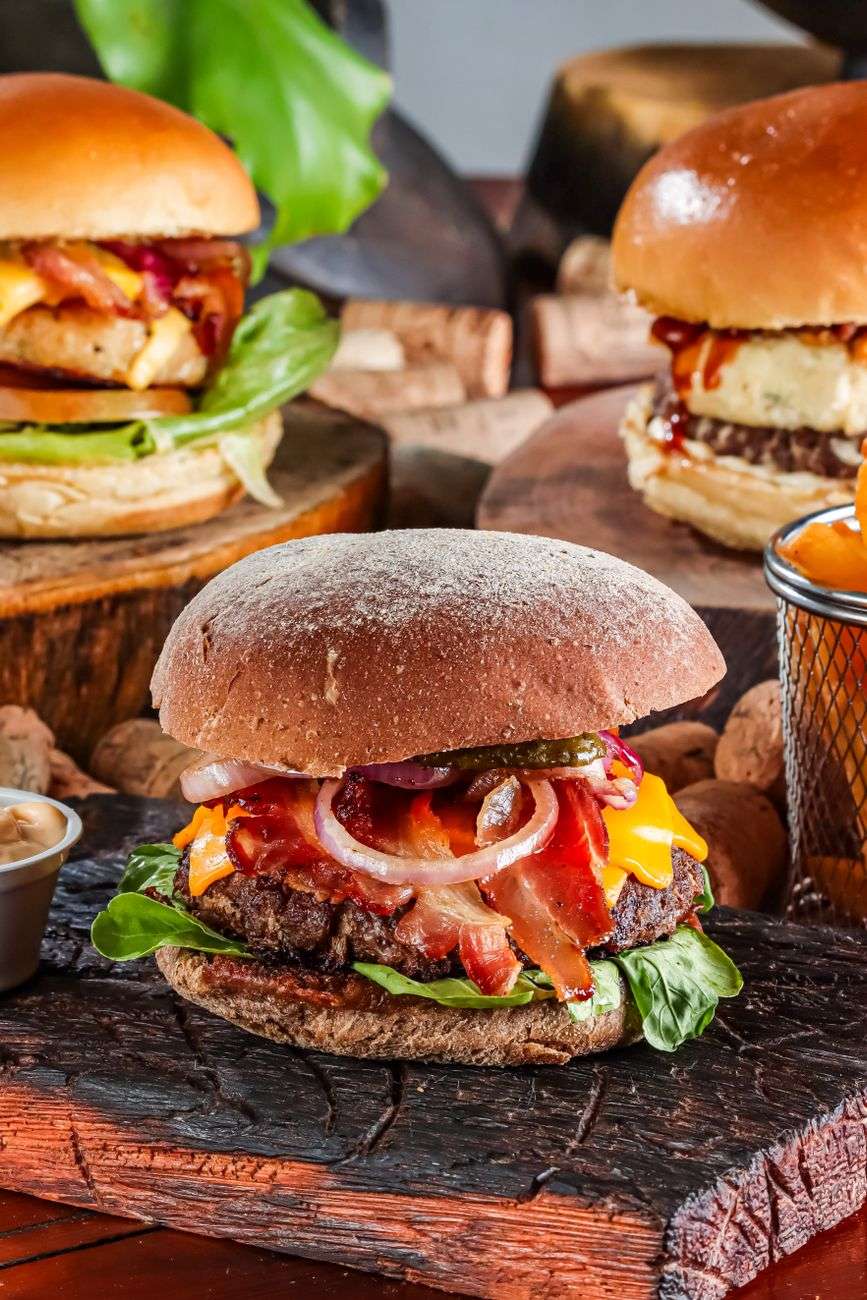 Gourmet burger with fries