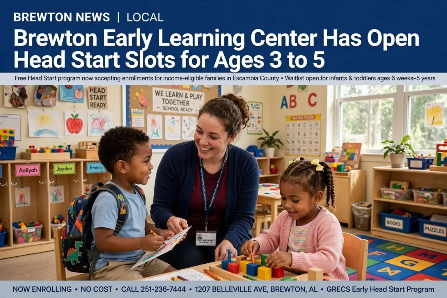 Illustration for the news story: Brewton Early Learning Center Has Open Head Start Slots for Ages 3 to 5