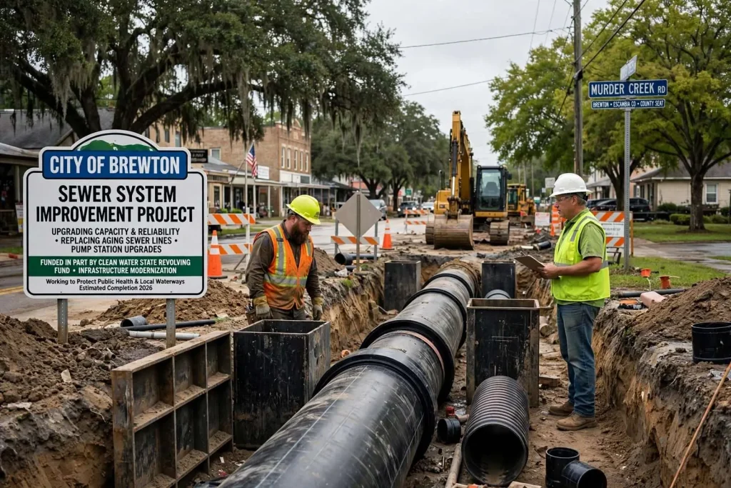Illustration for the news story: Brewton Is Moving Ahead With a Sewer Project Aimed at Fixing Long-Standing Capacity Problems