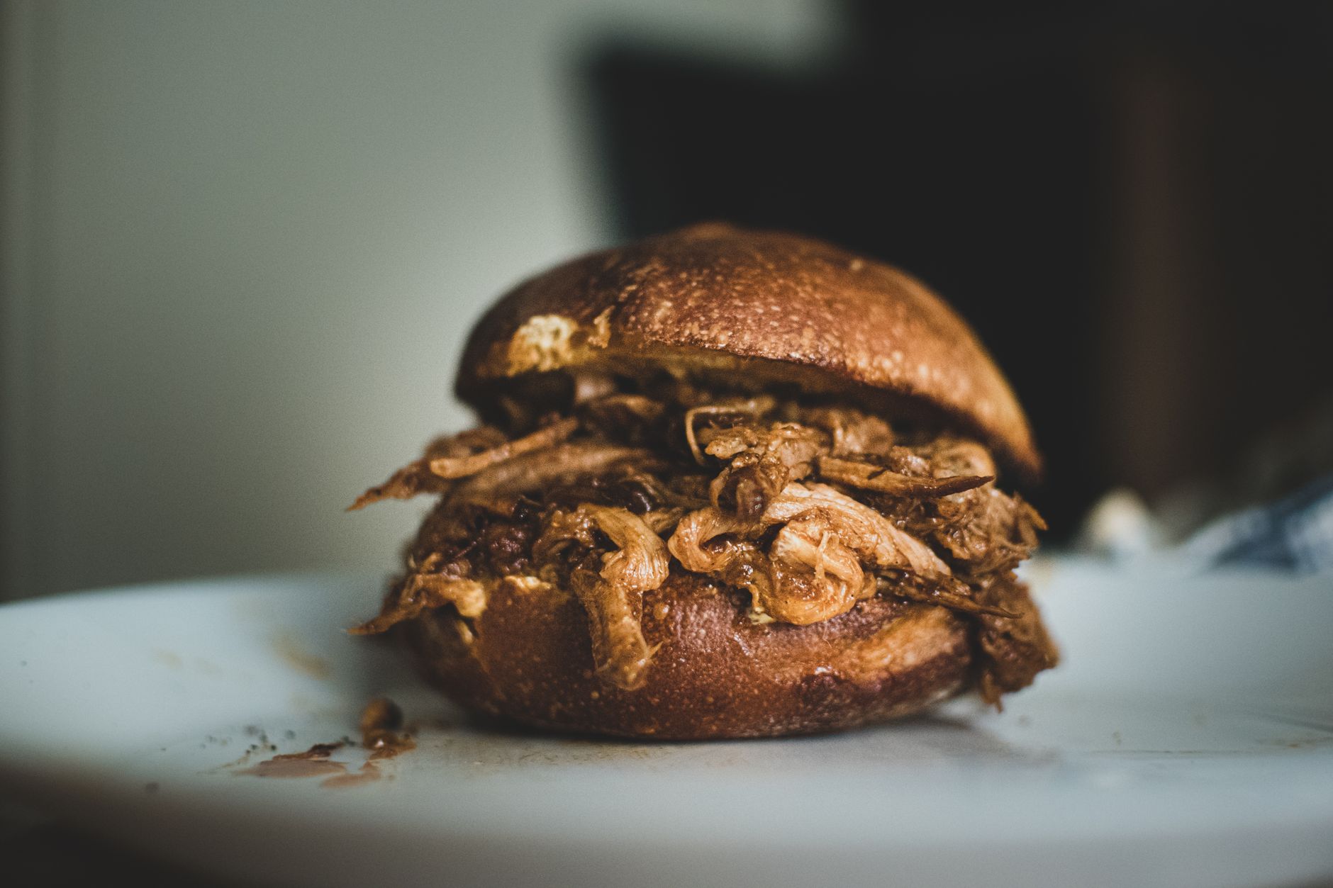 Pulled pork barbecue served at a restaurant
