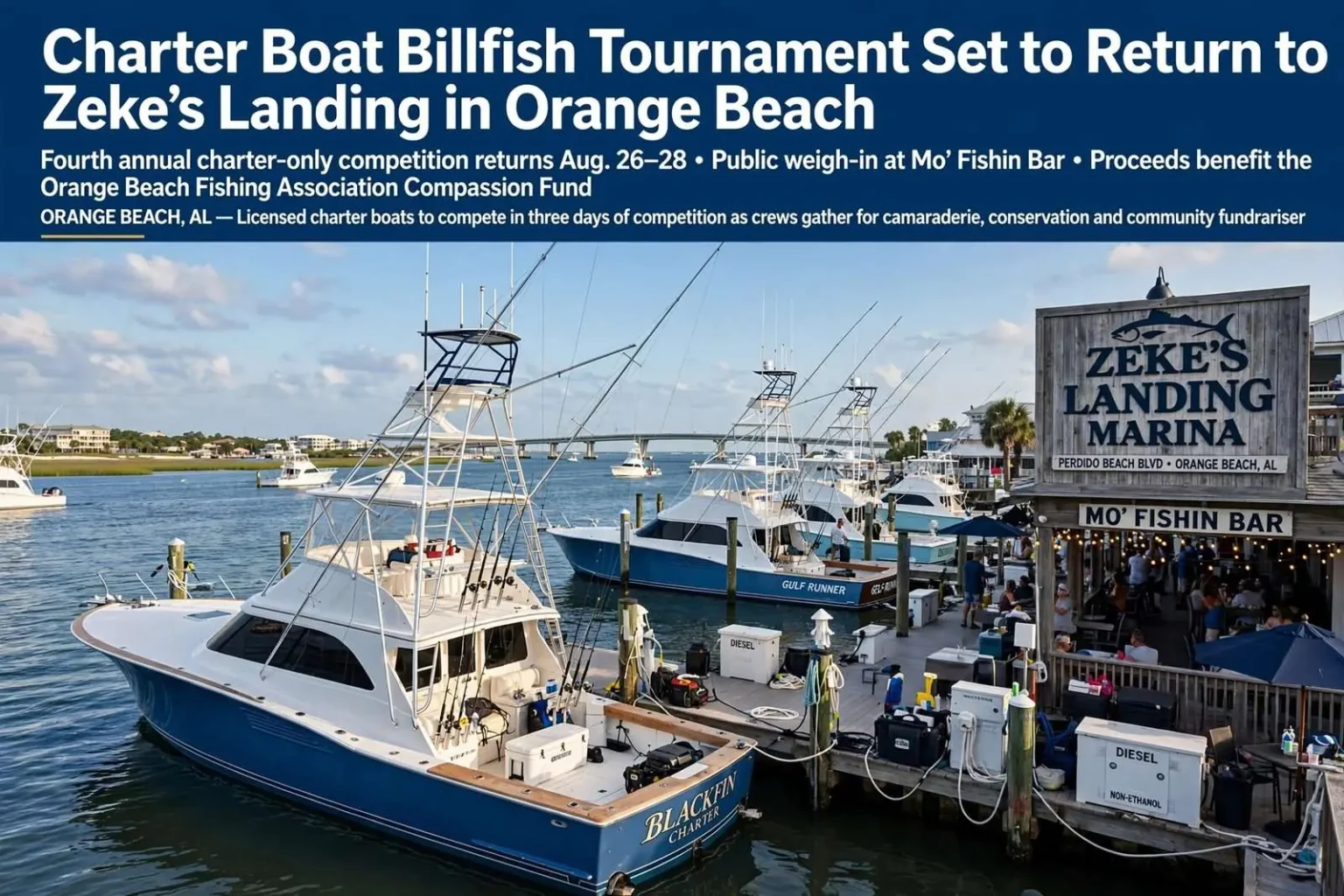Illustration for the news story: Charter Boat Billfish Tournament Set to Return to Zeke’s Landing in Orange Beach