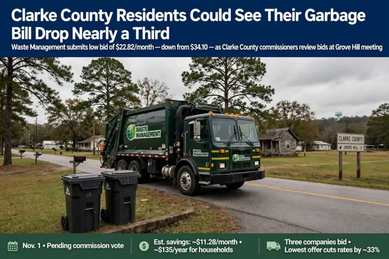 Illustration for the news story: Clarke County Residents Could See Their Garbage Bill Drop by Nearly a Third After a New Low Bid From Waste Management