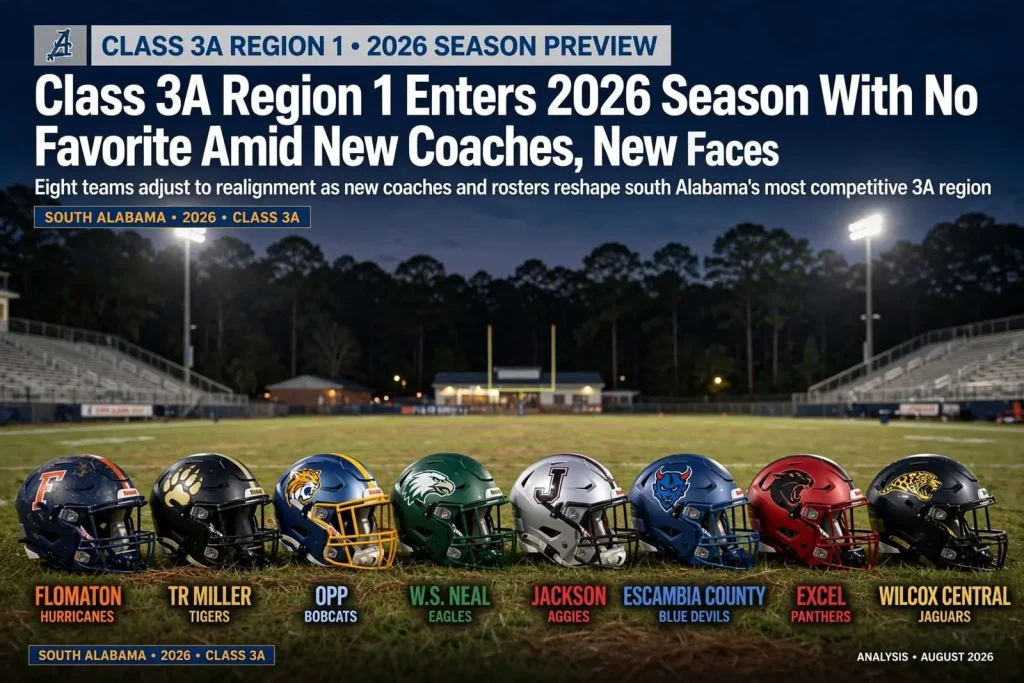 Illustration for the news story: Class 3A Region 1 Enters 2026 Season With No Clear Favorite Amid New Coaches, New Faces