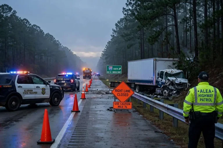 Illustration for the news story: Commercial Vehicle Crash Closes I-65 Southbound Lane in Conecuh County