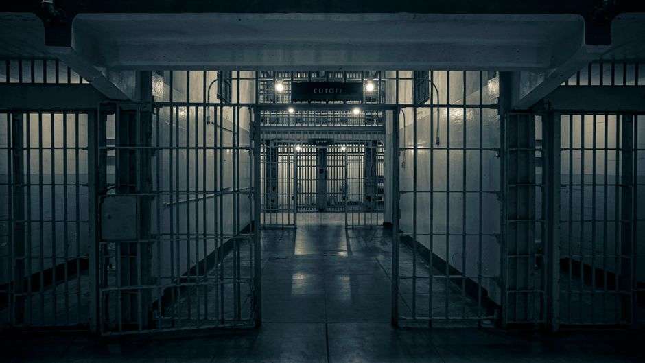 A corridor inside a county jail cell block