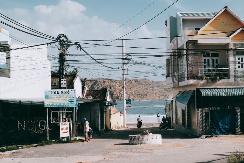 A quiet street of small shops on a coastal barrier island