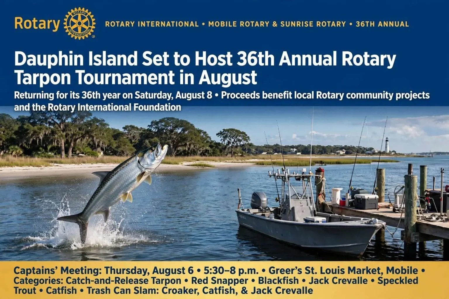 Illustration for the news story: Dauphin Island Set to Host 36th Annual Rotary Tarpon Tournament in August