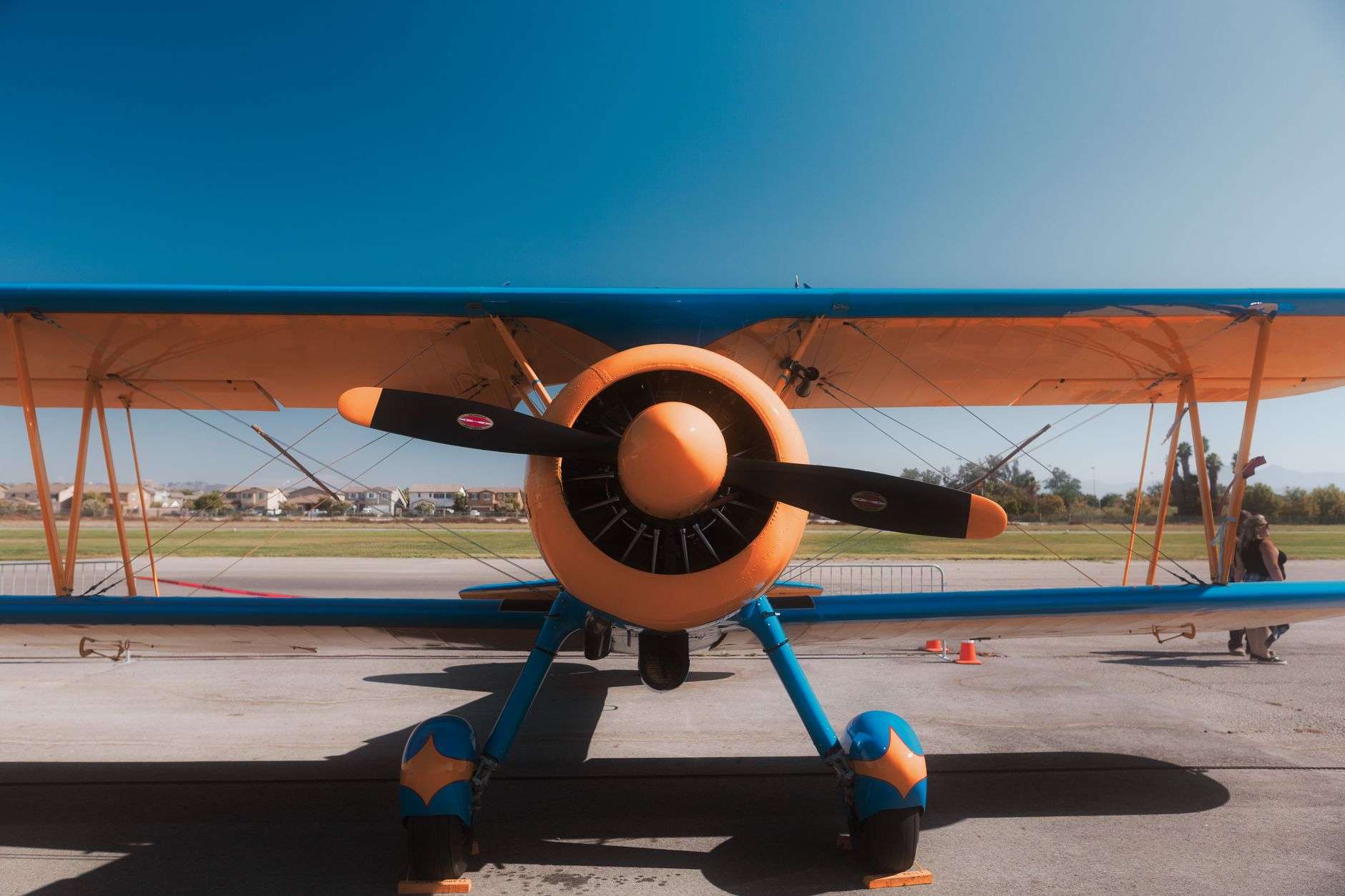 Vintage World War II era biplane in flight