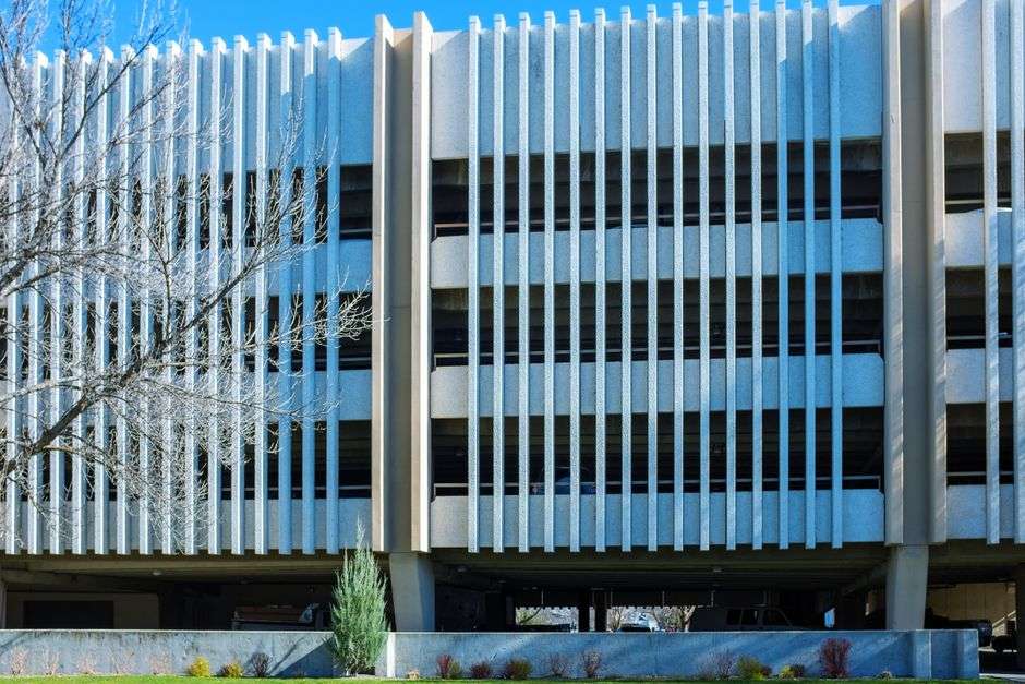 A multi-level downtown parking garage similar to the one sold by Mobile County