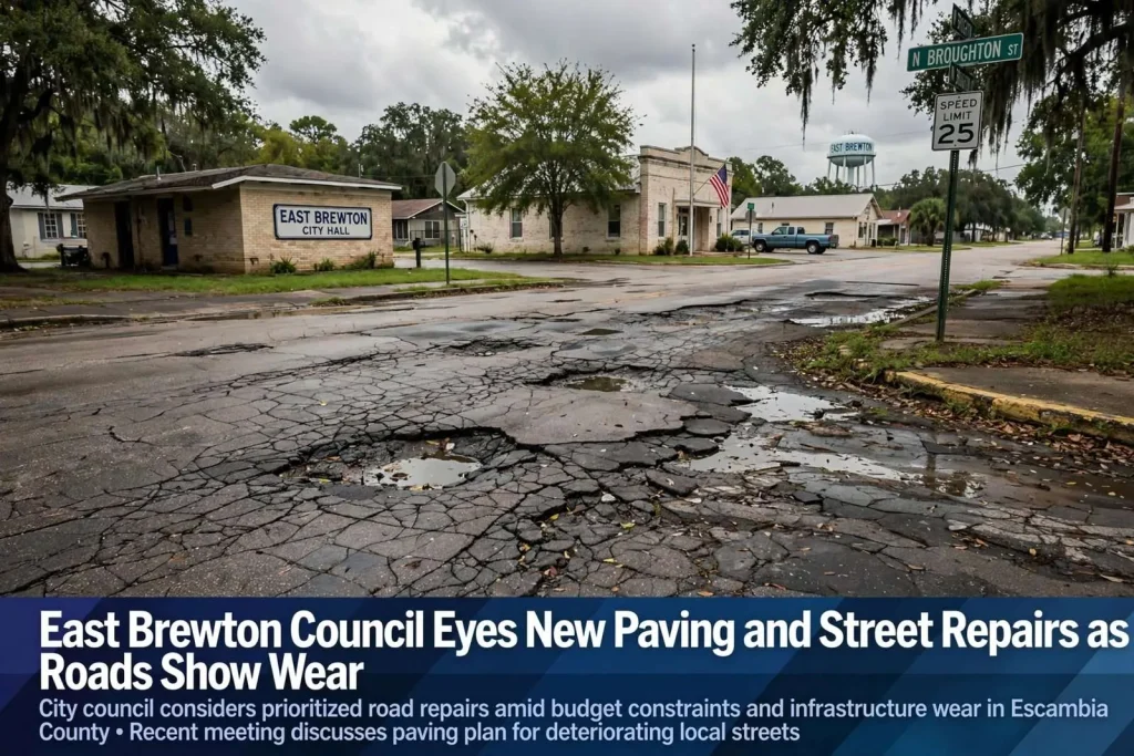 Illustration for the news story: East Brewton Council Eyes New Paving and Street Repairs as Roads Show Wear