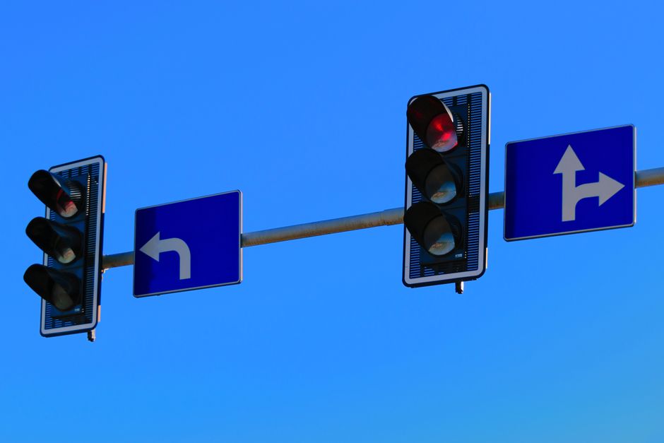 Traffic light at a road intersection