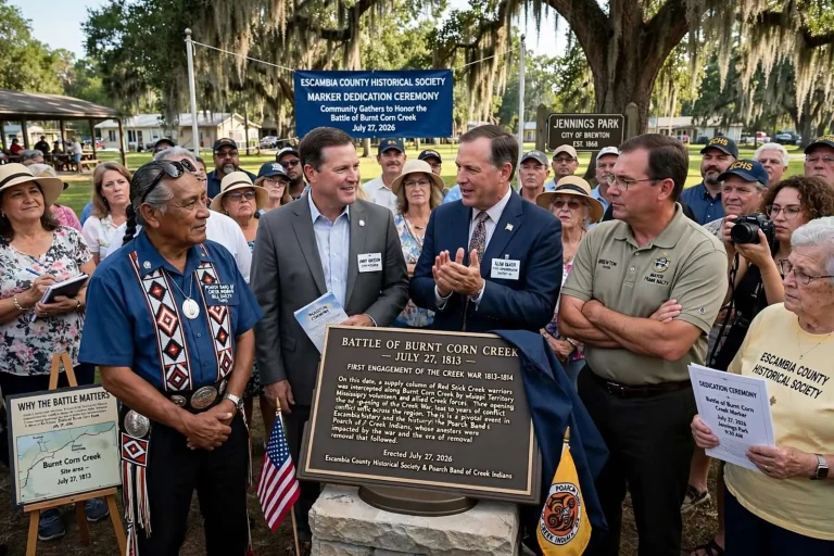 Illustration for the news story: Community Gathers to Unveil Battle of Burnt Corn Creek Marker in Brewton