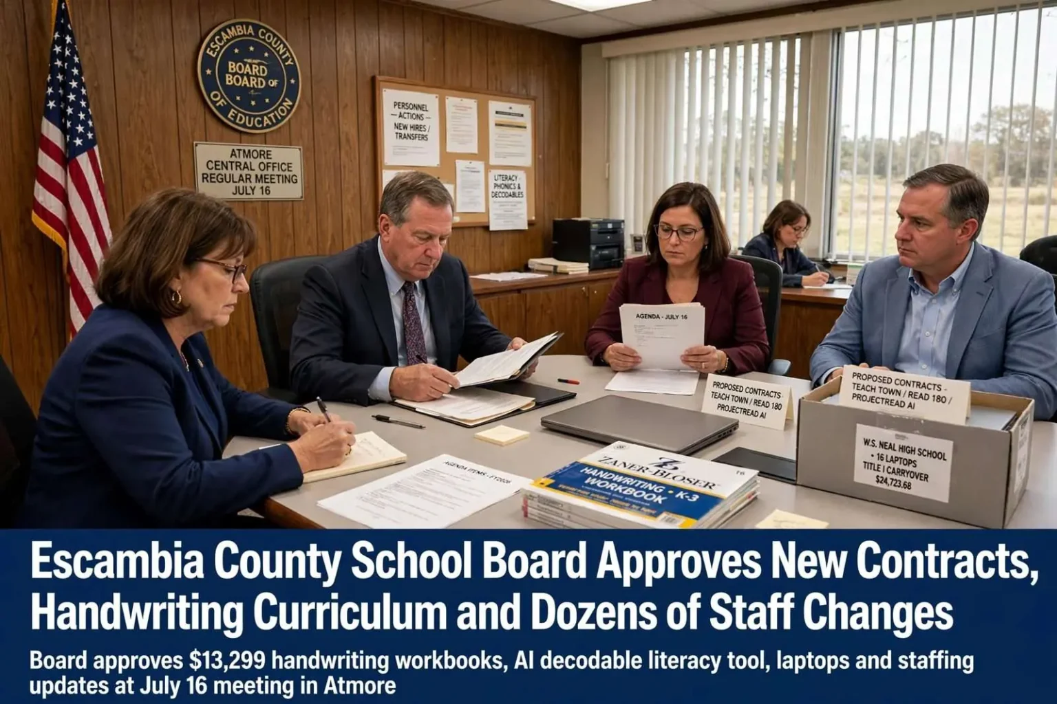 Illustration for the news story: Escambia County School Board Approves New Contracts, Handwriting Curriculum and Dozens of Staff Changes