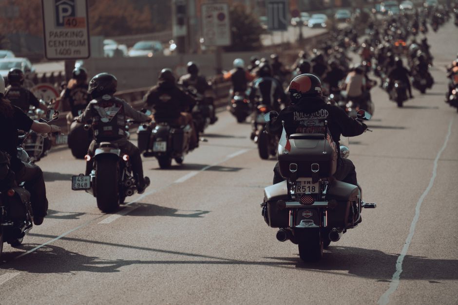 Rows of motorcycles parked at a charity rally event in Baldwin County, Alabama