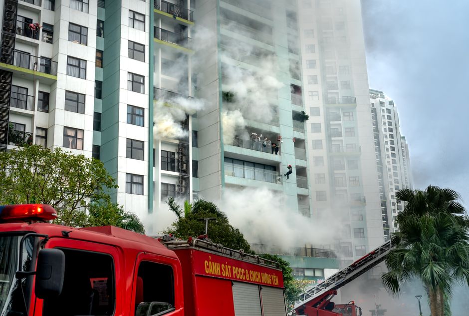 Firefighters responding to an apartment complex fire