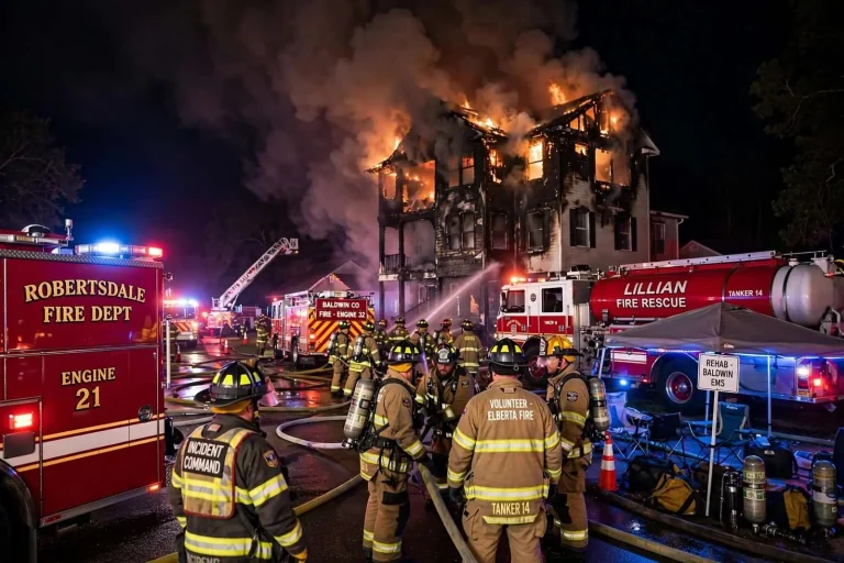 Illustration for the news story: Firefighters From 22 Agencies Battle Overnight Robertsdale House Fire