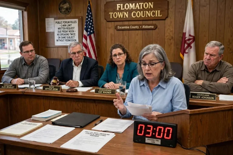 Illustration for the news story: Flomaton Council Divided Over Public Forum Rules, Speaking Time Limits