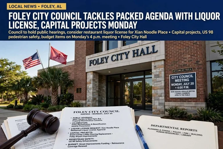 Illustration for the news story: Foley City Council Tackles Packed Agenda With Liquor License, Capital Projects Monday