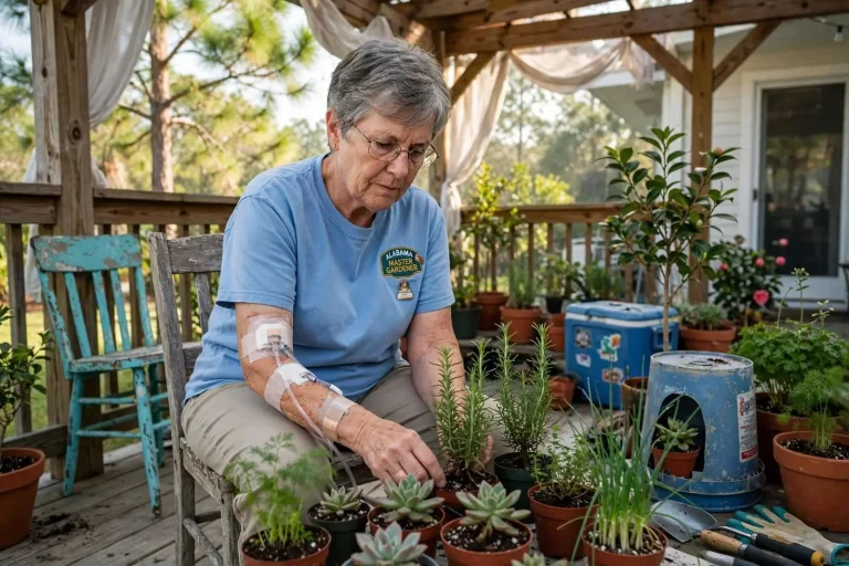 Illustration for the news story: In a Foley Backyard, a Master Gardener Turns Soil Into Therapy