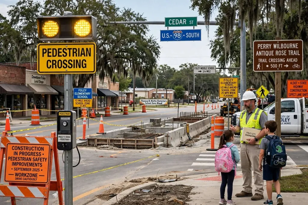 Illustration for the news story: Foley Moves Forward on Pedestrian Safety Upgrades Along U.S. 98