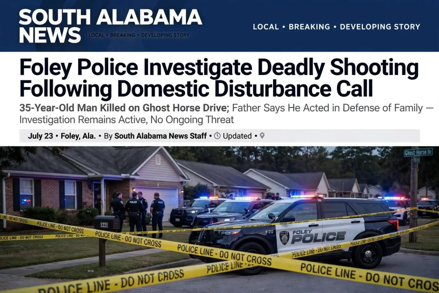 Illustration for the news story: Foley Police Investigate Deadly Shooting Following Domestic Disturbance Call