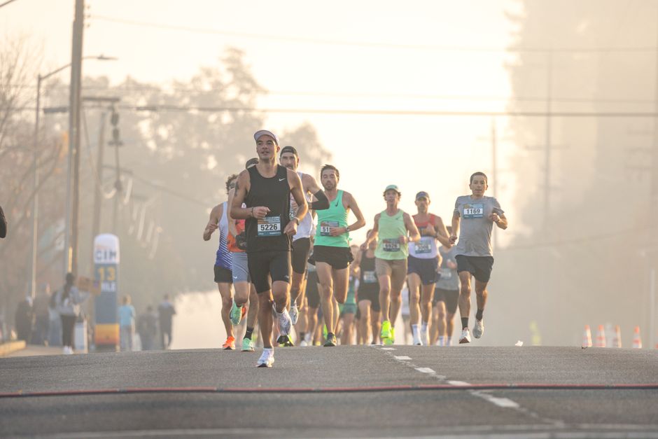Runners participating in a spring road race