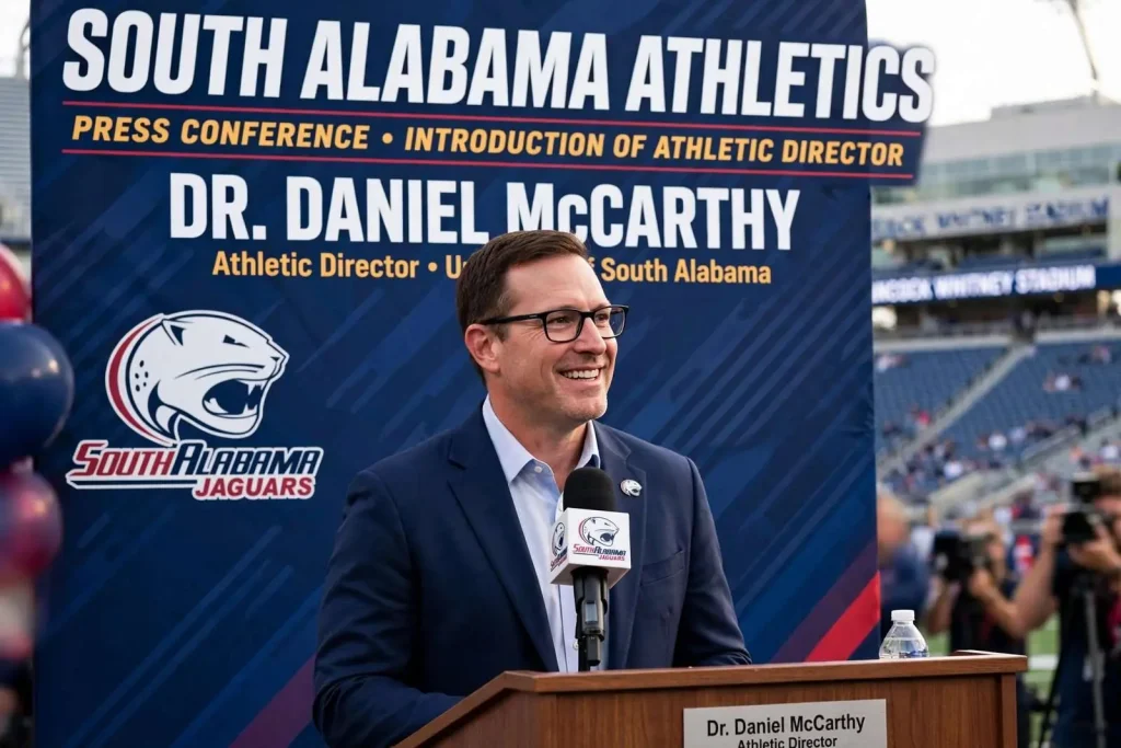 Illustration for the news story: From Alumnus to Athletic Director: Dr. Daniel McCarthy’s Full-Circle Moment at South Alabama