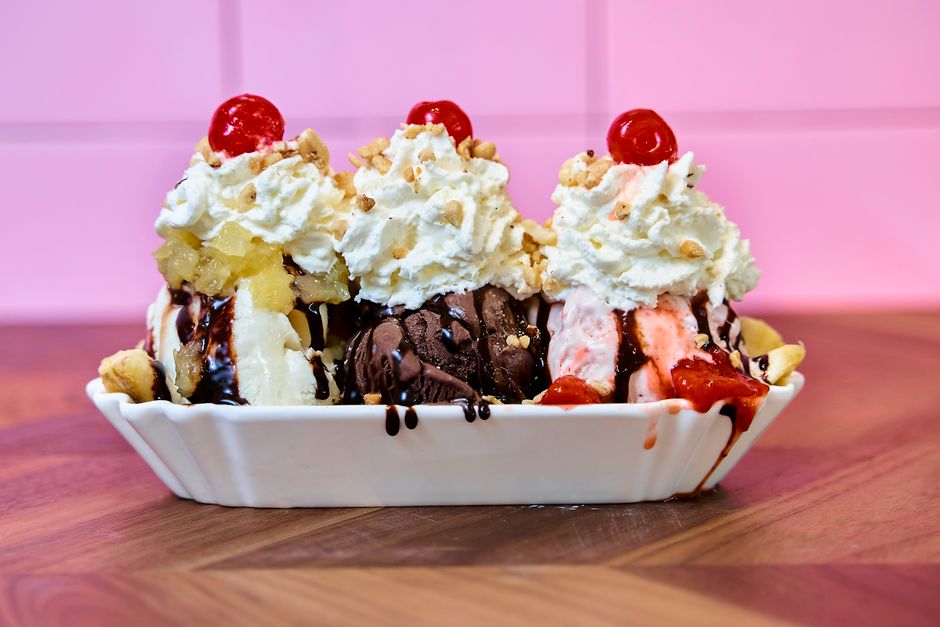 Large banana split dessert built for a charity 5K event in Mobile