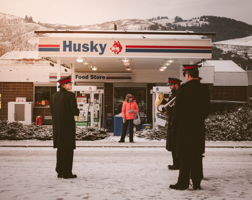 A Salvation Army red donation kettle during the Christmas season