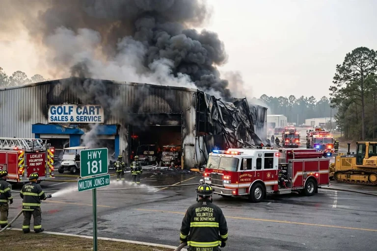 Illustration for the news story: Golf Cart Business Blaze Draws Massive Multi-Agency Response in Belforest