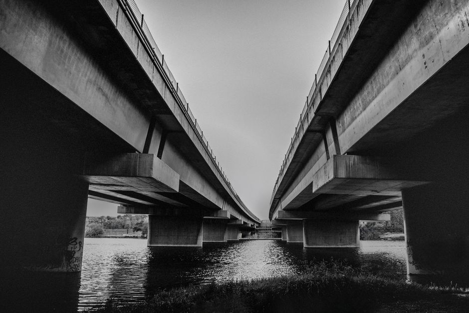 Highway bridge spanning a coastal bay
