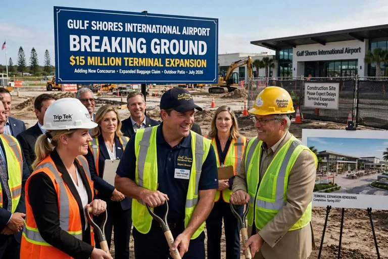 Illustration for the news story: Gulf Shores Airport Breaks Ground on $15 Million Terminal Expansion Just a Year After Opening