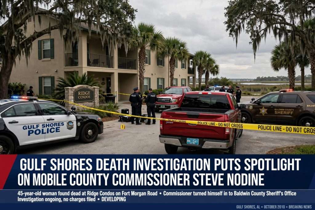 Illustration for the news story: Gulf Shores Death Investigation Puts Spotlight on Mobile County Commissioner Steve Nodine