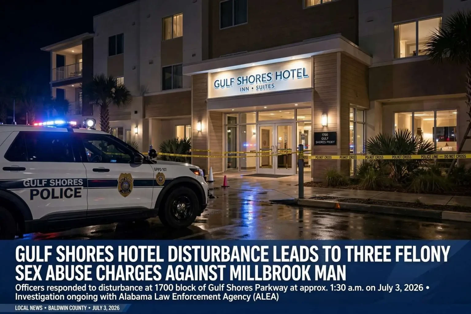 Illustration for the news story: Gulf Shores Hotel Disturbance Leads to Three Felony Sex Abuse Charges Against Millbrook Man