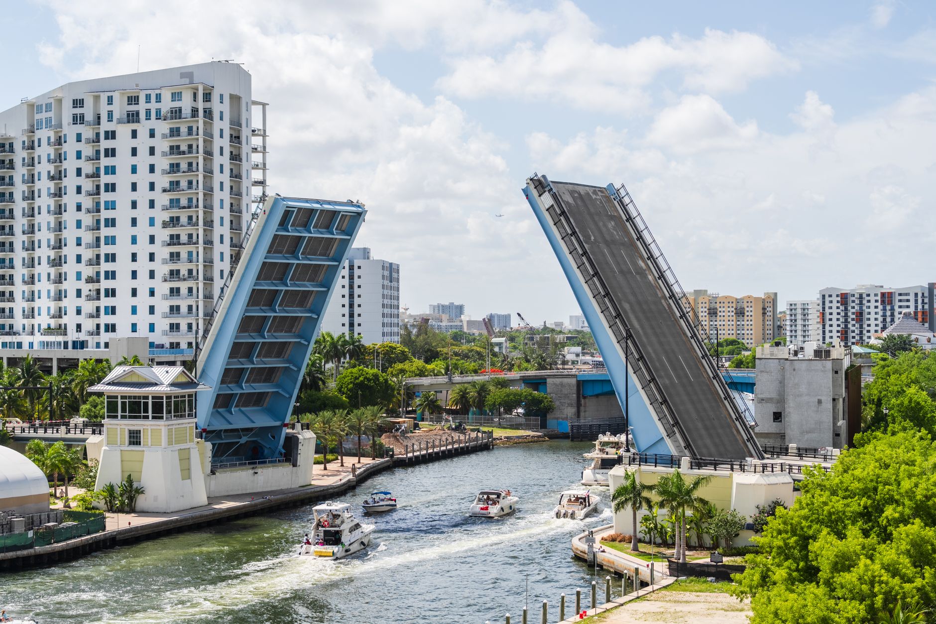A modern highway bridge spanning the Intracoastal Waterway on the Alabama Gulf Coast