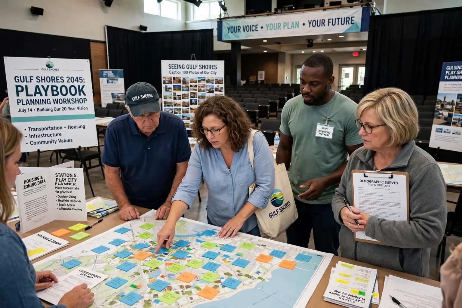 Illustration for the news story: Gulf Shores Residents Help Shape City’s 20-Year Vision at First ‘Playbook’ Planning Workshop