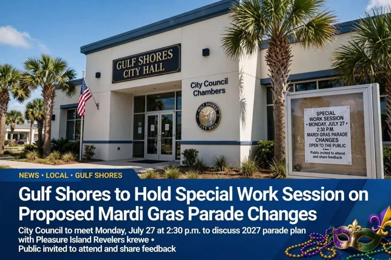 Illustration for the news story: Gulf Shores to Hold Special Work Session on Proposed Mardi Gras Parade Changes