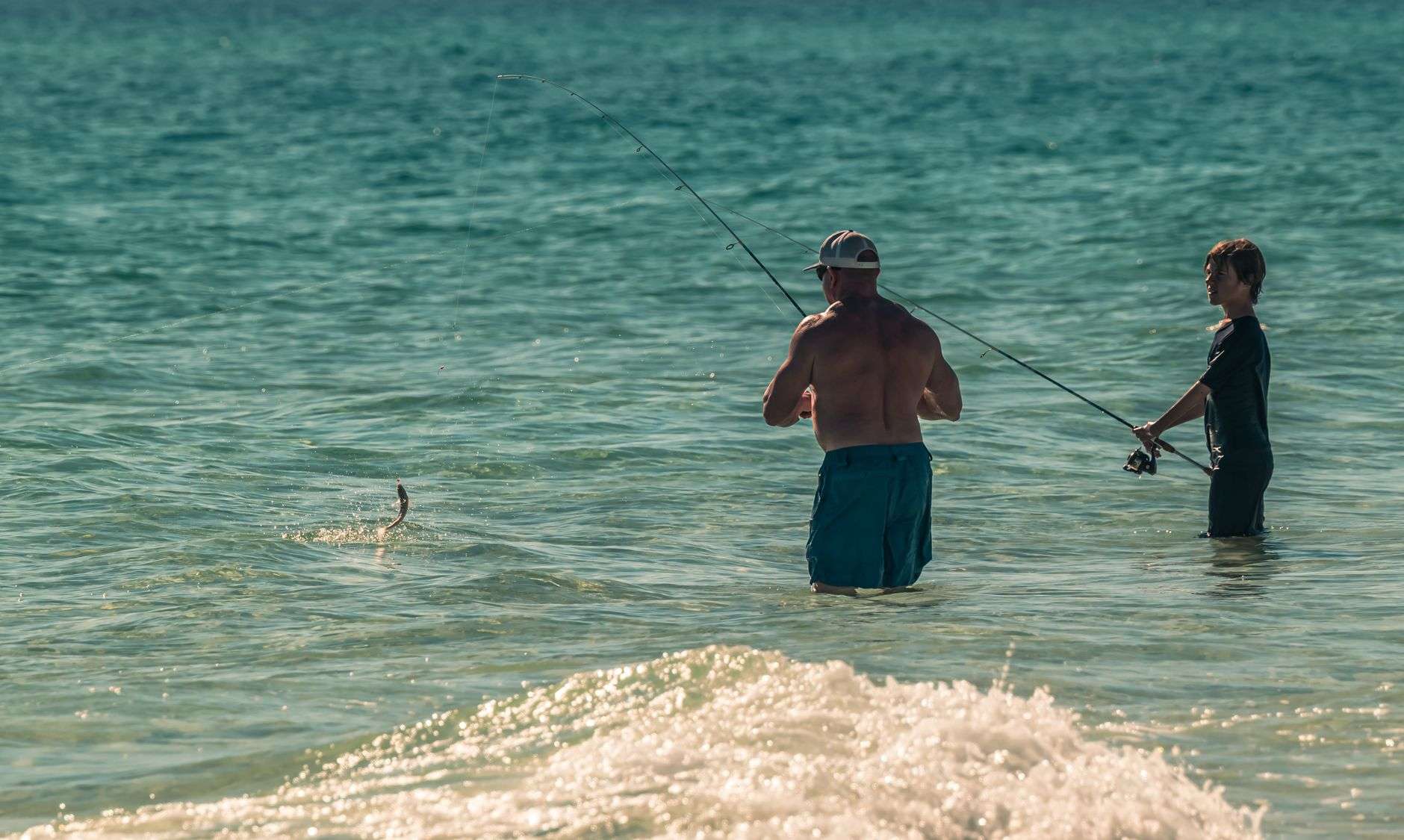 Angler fishing from the shore on a sunny day, representing Gulf Coast recreational fishing affected by proposed Spanish mackerel catch limit changes