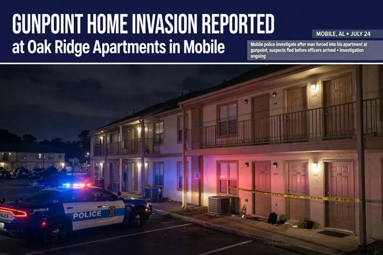 Illustration for the news story: Gunpoint Home Invasion Reported at Oak Ridge Apartments in Mobile