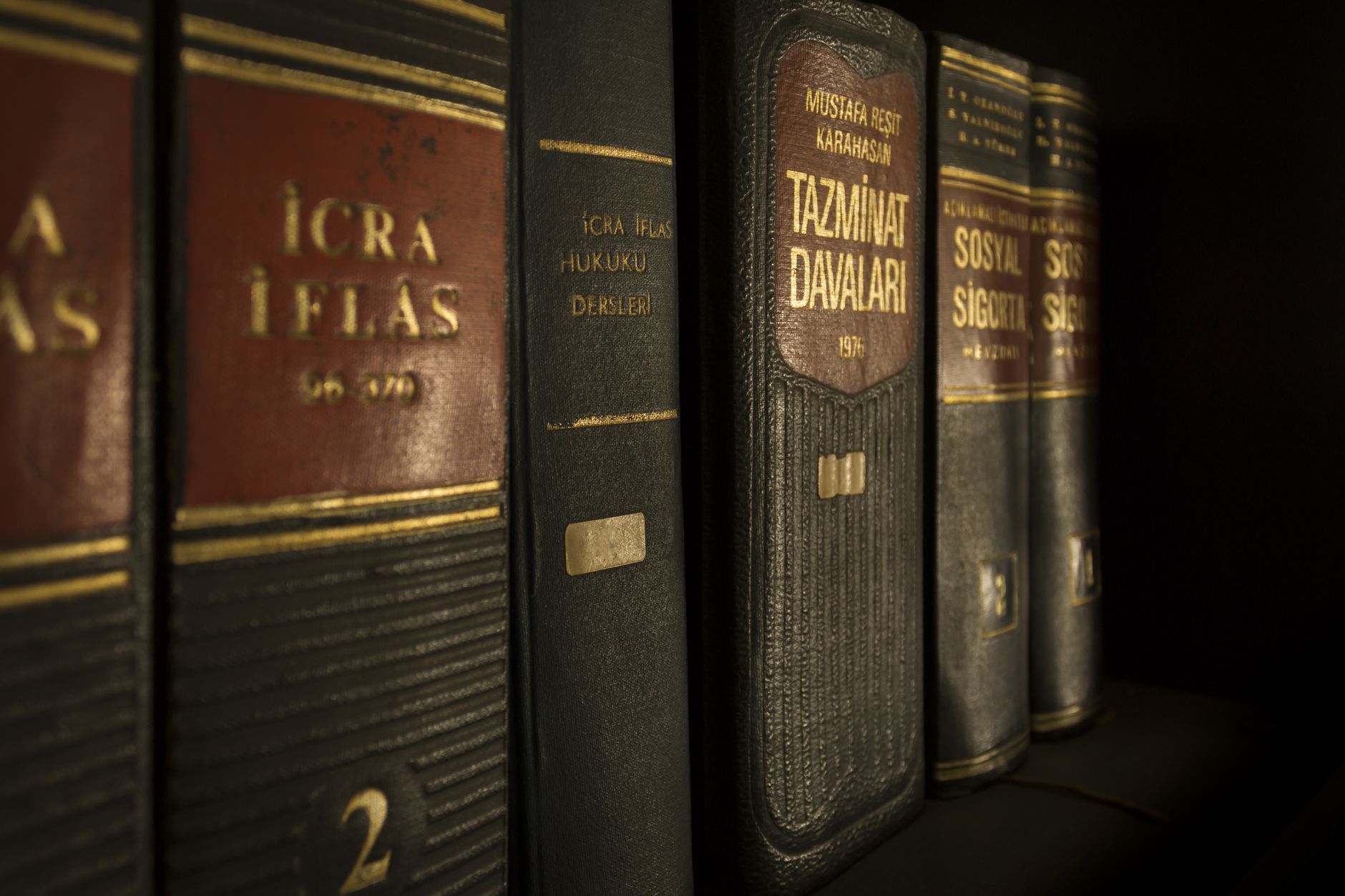 A shelf of bound legal volumes in a law library