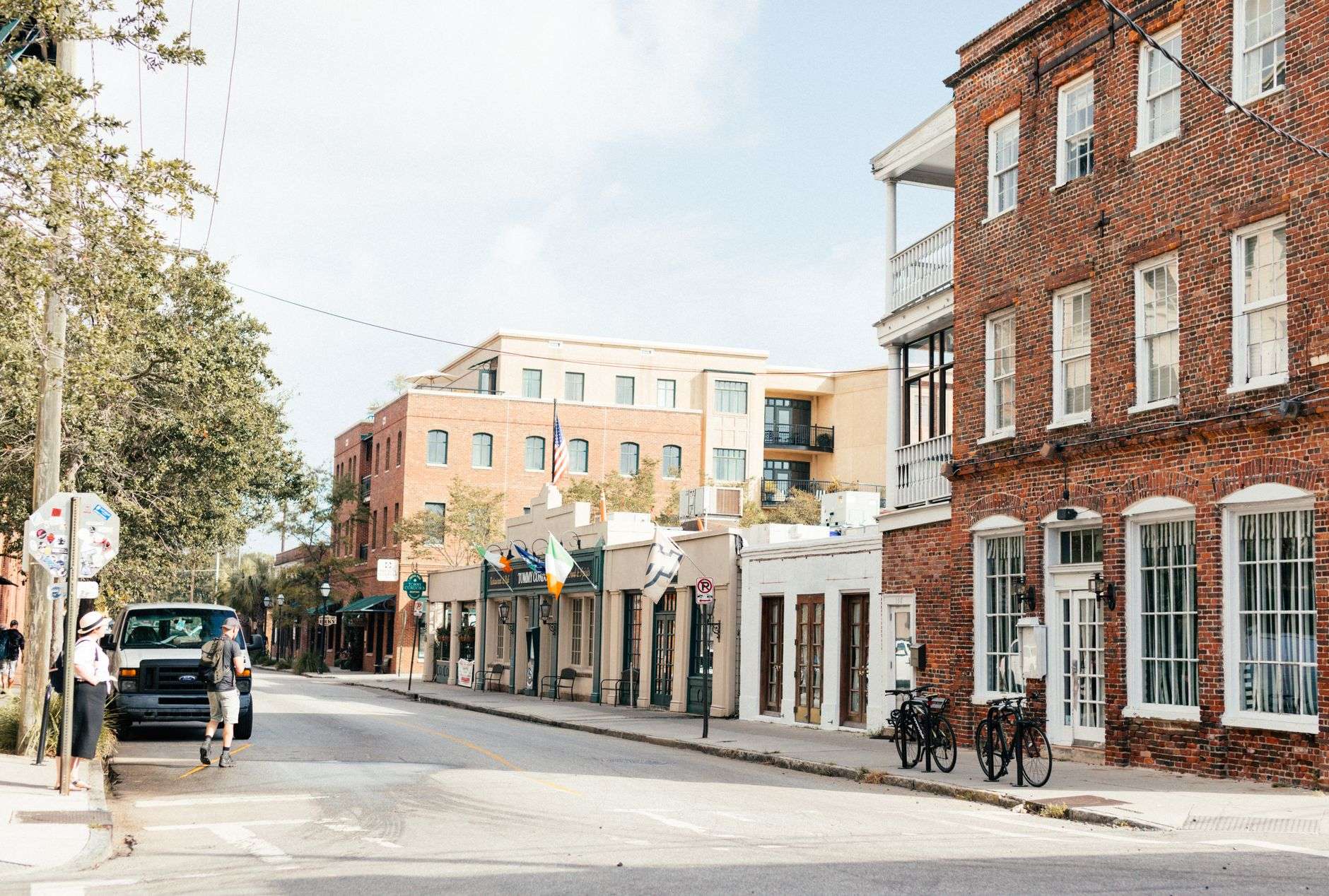 Historic brick buildings along a downtown street, representative of the historic district near Government Street in downtown Mobile