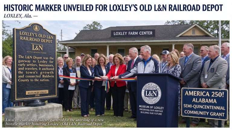 Illustration for the news story: Historic Marker Unveiled for Loxley’s Old L&N Railroad Depot
