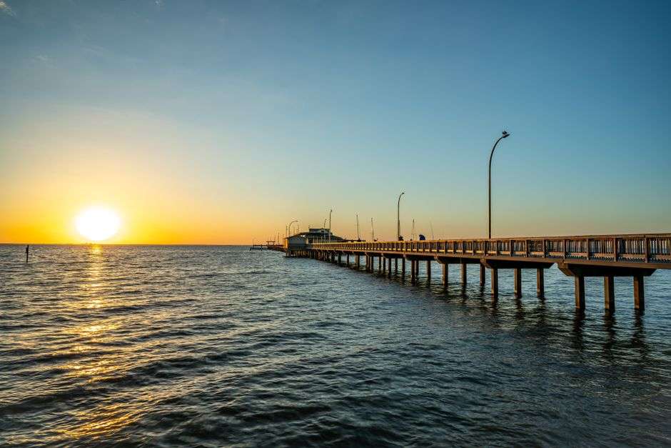 Calm bay waters along the Alabama Gulf Coast