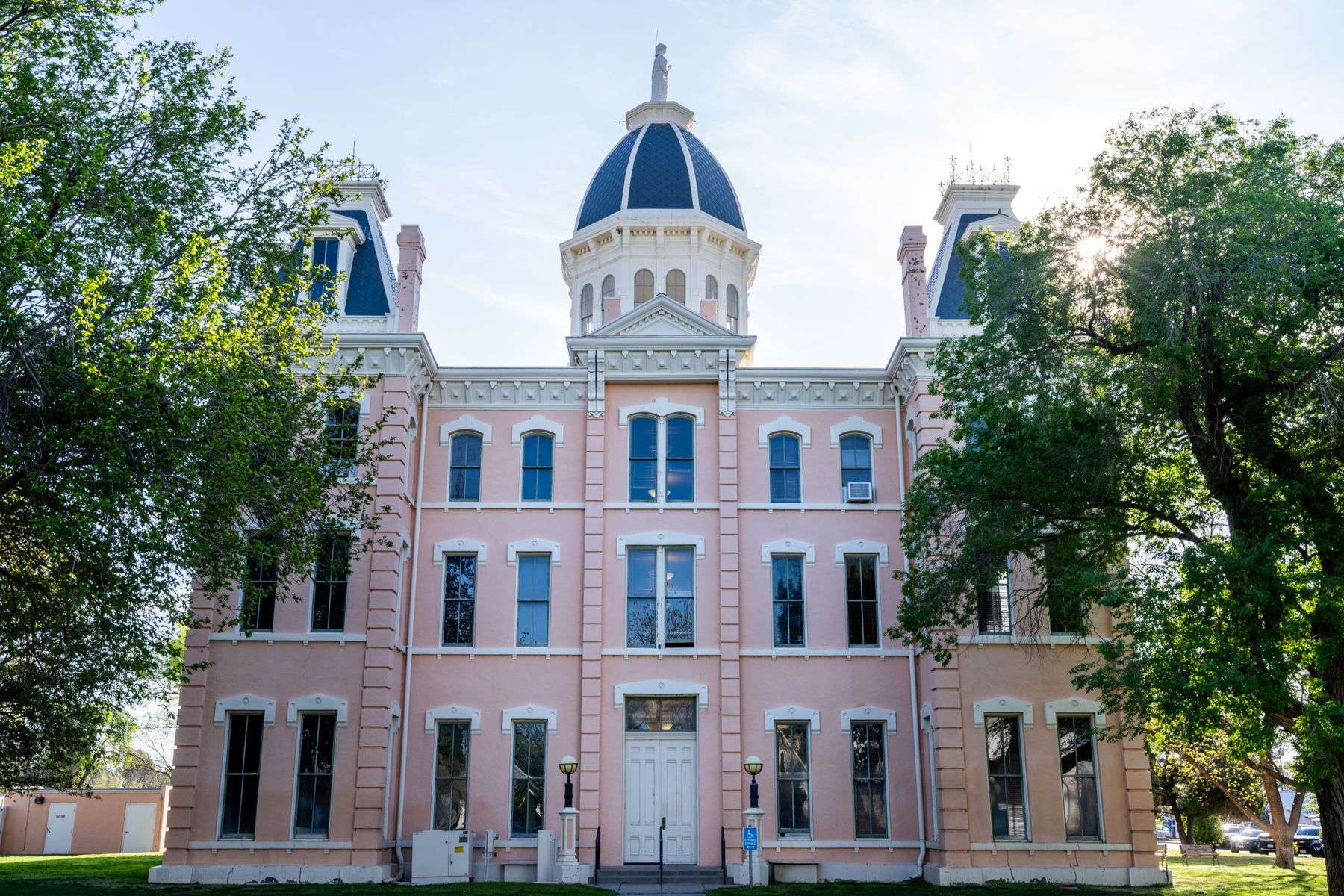 Exterior of a courthouse building with a columned entrance, representative of a municipal court facility.