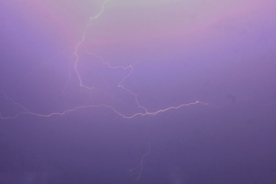 Lightning striking during a summer thunderstorm