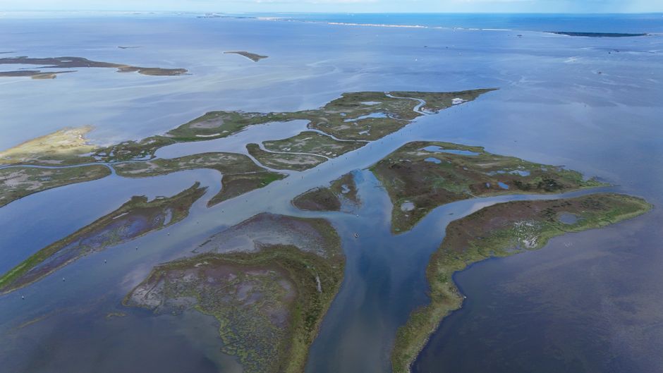 Aerial view of a coastal lagoon near Gulf Shores, Alabama