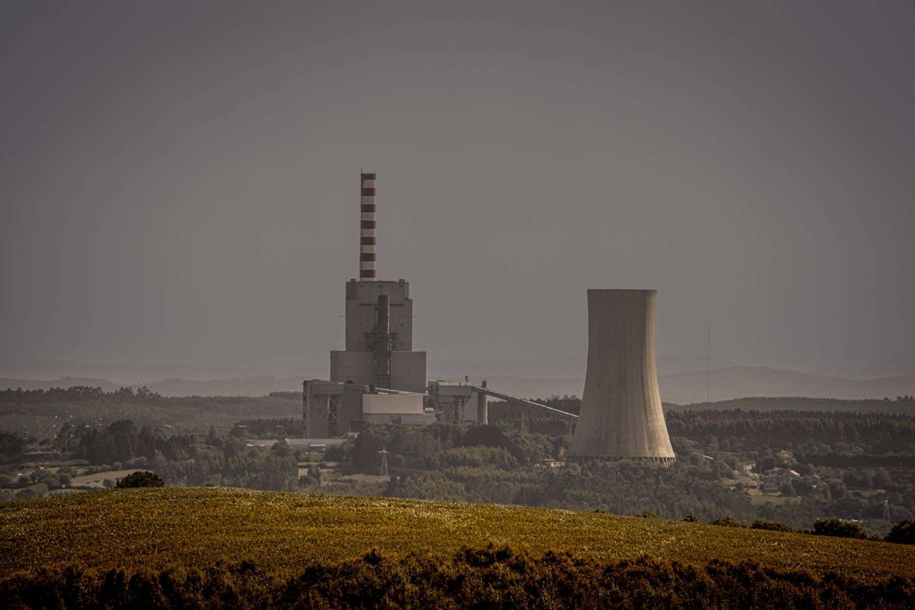 Industrial power plant with cooling towers similar to the Lowman Energy Center in Leroy