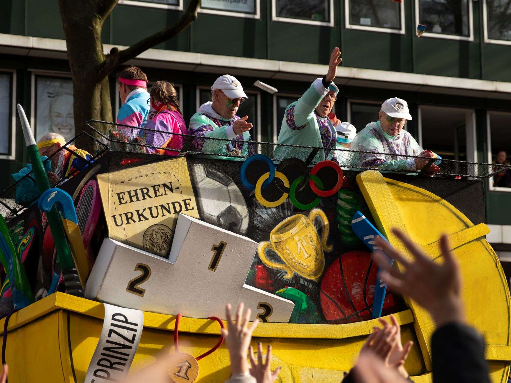 Colorful parade float during a Mardi Gras celebration