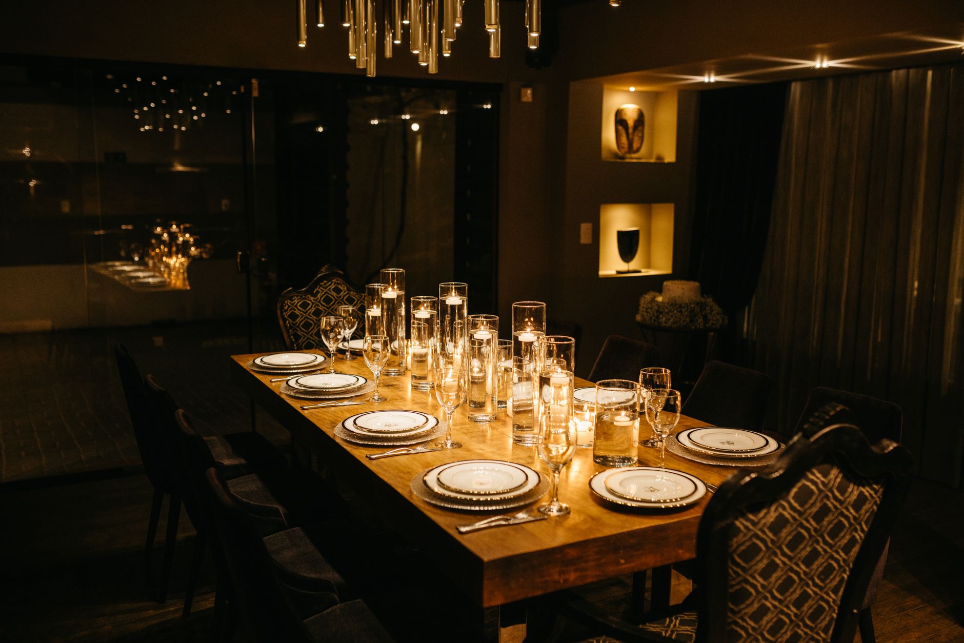 A private home set for an evening reception