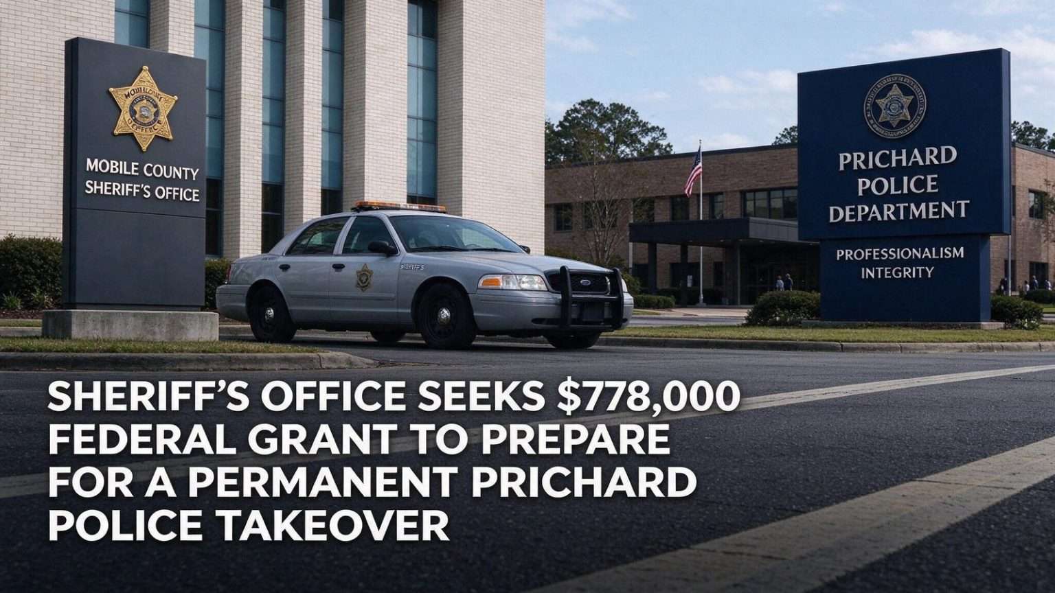 Illustration for the news story: Sheriff’s Office Seeks $778,000 Federal Grant to Prepare for a Permanent Prichard Police Takeover